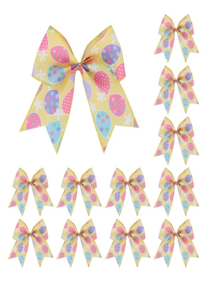 Meseey 12 Pcs 6 Inch Easter Burlap Bows Spring Bunny Bow for Gift Wrapping Tree Topper Front Door Party Home Decorations (Y-Easter Egg) - Image 1
